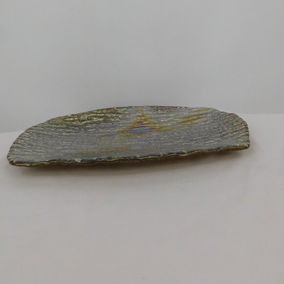 Pomegranate Romos Amber Console Serving Dish Pearlized Gold Glass 14" x 9.5" - Picture 4 of 11